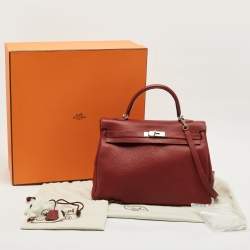 Pre Owned Hermès Rouge Grenat Clemence Leather Palladium Finish Kelly Retourne 35 Bag