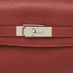Pre Owned Hermès Rouge Grenat Clemence Leather Palladium Finish Kelly Retourne 35 Bag