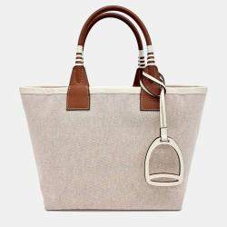 Pre Owned Hermes Stipple 25 Beige Brown Canvas and Leather bag
