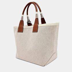 Pre Owned Hermes Stipple 25 Beige Brown Canvas and Leather bag