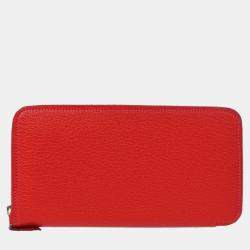 Pre Owned Hermes Rouge Garance Taurillon Clemence Asap Long Wallet