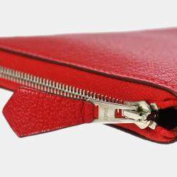 Pre Owned Hermes Rouge Garance Taurillon Clemence Asap Long Wallet