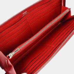 Pre Owned Hermes Rouge Garance Taurillon Clemence Asap Long Wallet