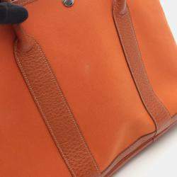Pre Owned Hermes Garden Party PM Toile Officier Potiron Orange Leather  Tote Bag