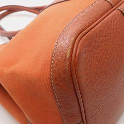 Pre Owned Hermes Garden Party PM Toile Officier Potiron Orange Leather  Tote Bag