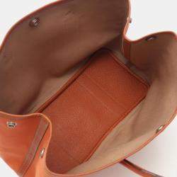Pre Owned Hermes Garden Party PM Toile Officier Potiron Orange Leather  Tote Bag