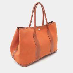 Pre Owned Hermes Garden Party PM Toile Officier Potiron Orange Leather  Tote Bag