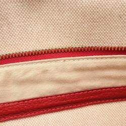 Pre Owned Hermes Victoria Beige Red  Toile H Clemence Leather Shoulder Bag