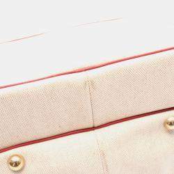 Pre Owned Hermes Victoria Beige Red  Toile H Clemence Leather Shoulder Bag