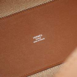 Pre Owned Hermes H En Biais PM  Brown Ecru Z Swift Leather Toilet H  Tote Bag