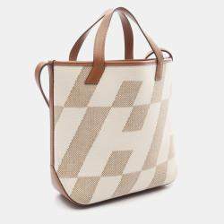 Pre Owned Hermes H En Biais PM  Brown Ecru Z Swift Leather Toilet H  Tote Bag