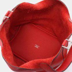 Pre Owned Hermes Picotin Lock 18 Rouge Tomate Taurillon Clemence Leather Shoulder Bag