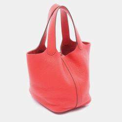 Pre Owned Hermes Picotin Lock 18 Rouge Tomate Taurillon Clemence Leather Shoulder Bag
