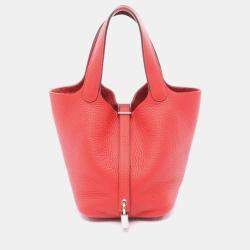 Pre Owned Hermes Picotin Lock 18 Rouge Tomate Taurillon Clemence Leather Shoulder Bag
