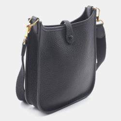 Pre Owned Hermes Evelyne TPM Noir Black Clemence Leather Shoulder Bag 