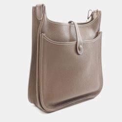 Pre Owned Hermes Evelyne 3 Troyes PM Shoulder Bag A Clemence Leather Etoupe Grey Shw
