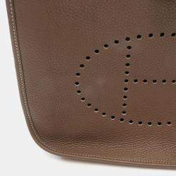 Pre Owned Hermes Evelyne 3 Troyes PM Shoulder Bag A Clemence Leather Etoupe Grey Shw