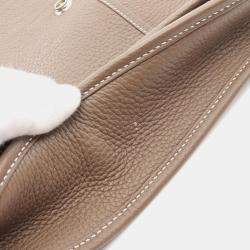 Pre Owned Hermes Evelyne 3 Troyes PM Shoulder Bag A Clemence Leather Etoupe Grey Shw