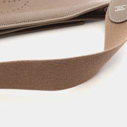 Pre Owned Hermes Evelyne 3 Troyes PM Shoulder Bag A Clemence Leather Etoupe Grey Shw