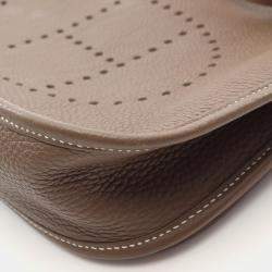 Pre Owned Hermes Evelyne 3 Troyes PM Shoulder Bag A Clemence Leather Etoupe Grey Shw