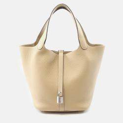 Pre Owned Hermes Picotin Lock 22 Trench Beige Taurillon Clemence Leather Bag