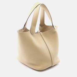 Pre Owned Hermes Picotin Lock 22 Trench Beige Taurillon Clemence Leather Bag