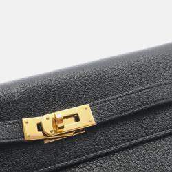 Pre Owned Hermes Kelly To Go Black Chevre Leather Shoulder Bag