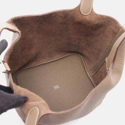 Pre Owned Hermes Picotin Lock 22 Handbag Clemence Leather Etoupe Grey