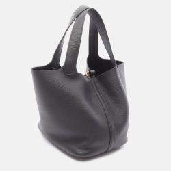 Pre Owned Hermes Picotin 22 Handbag K Clemence Leather Black Noir Ghw
