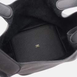 Pre Owned Hermes Picotin 22 Handbag K Clemence Leather Black Noir Ghw