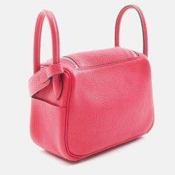 Pre Owned Hermes Lindy Mini Shoulder Bag Z Clemence Leather Rose Mexico Shw