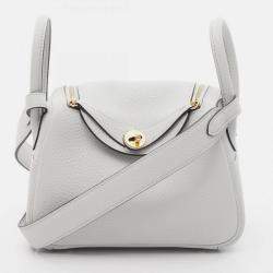 Pre Owned Hermes Lindy Mini Shoulder Bag K Clemence Leather Blue Pale Ghw