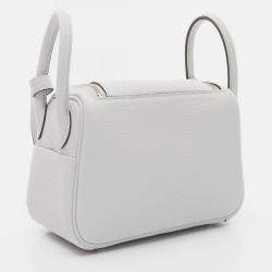 Pre Owned Hermes Lindy Mini Shoulder Bag K Clemence Leather Blue Pale Ghw
