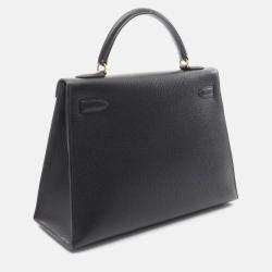 Pre Owned Hermes Kelly 32 Shoulder Handbag V Ardennes Leather Noir Black Sellier Ghw