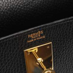 Pre Owned Hermes Kelly 32 Shoulder Handbag V Ardennes Leather Noir Black Sellier Ghw