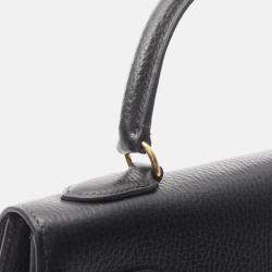 Pre Owned Hermes Kelly 32 Shoulder Handbag V Ardennes Leather Noir Black Sellier Ghw