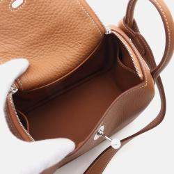 Pre Owned Hermes Lindy Mini Shoulder Bag K Clemence Leather Brown Shw