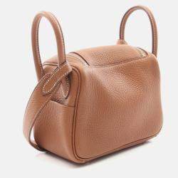 Pre Owned Hermes Lindy Mini Shoulder Bag K Clemence Leather Brown Shw