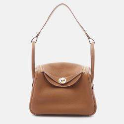 Pre Owned Hermes Lindy 26 Shoulder Bag K Clemence Leather Brown Ghw