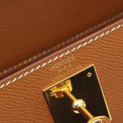 Pre Owned Hermes Kelly 28 Sellier Gold Epsom Leather Handbag
