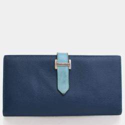 Pre Owned Hermes Bearn Blue Epsom/Swift Leather Wallet
