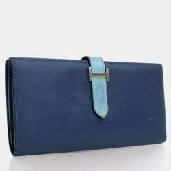 Pre Owned Hermes Bearn Blue Epsom/Swift Leather Wallet