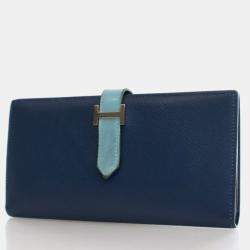 Pre Owned Hermes Bearn Blue Epsom/Swift Leather Wallet