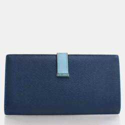 Pre Owned Hermes Bearn Blue Epsom/Swift Leather Wallet