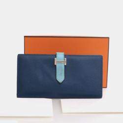 Pre Owned Hermes Bearn Blue Epsom/Swift Leather Wallet