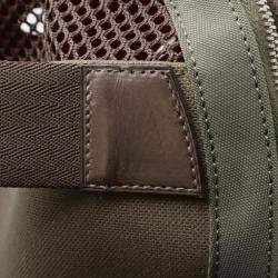 Pre Owned Hermes Dog Carrier Khaki/Dark Brown Canvas and Leather Shoulder Bag