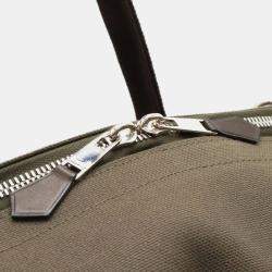 Pre Owned Hermes Dog Carrier Khaki/Dark Brown Canvas and Leather Shoulder Bag