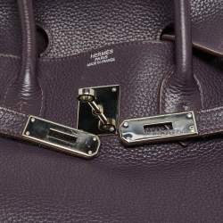 Pre Owned Hermes Raisin Togo Leather Palladium Finish Birkin 35 Bag