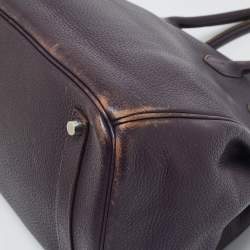 Pre Owned Hermes Raisin Togo Leather Palladium Finish Birkin 35 Bag