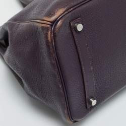 Pre Owned Hermes Raisin Togo Leather Palladium Finish Birkin 35 Bag